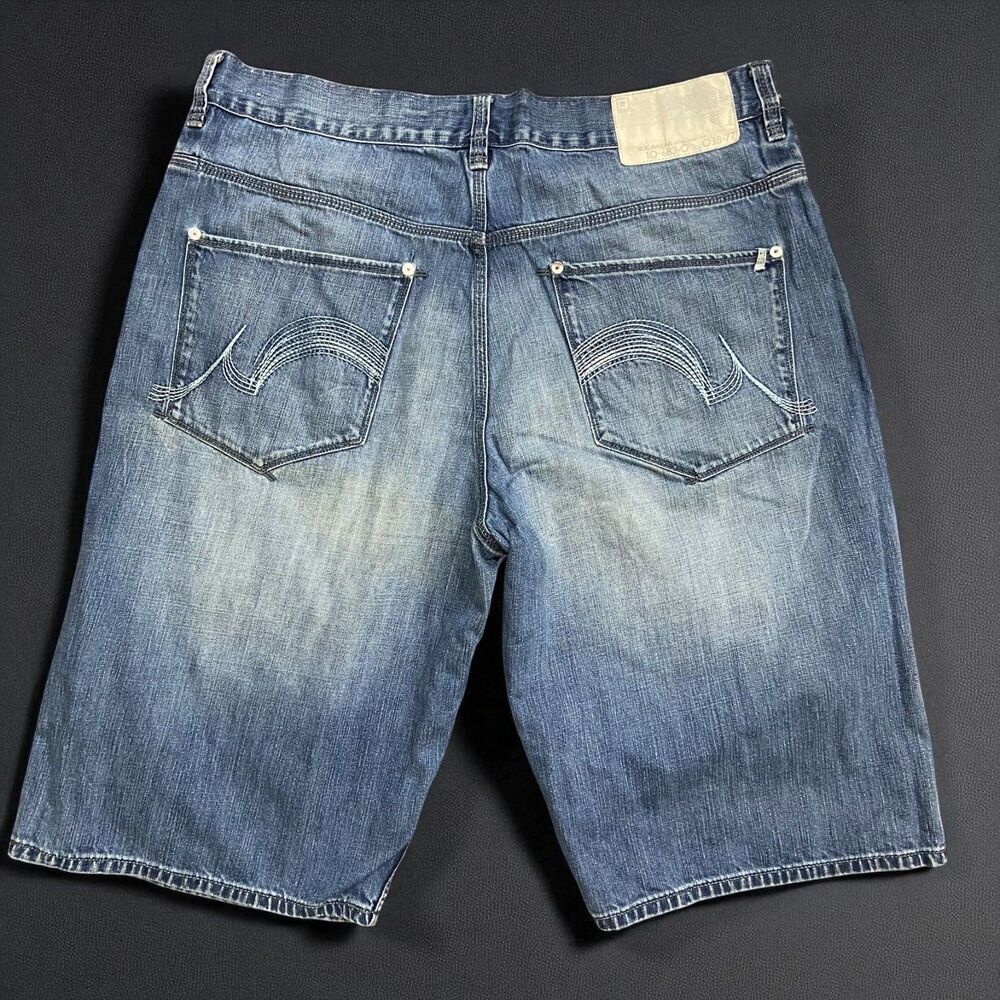 Rocawear Vintage Y2K Baggy Embroidered Blue Denim Jorts Shorts Men's Size 42